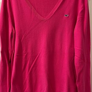 Vineyard Vines cotton v neck sweater bright pink size large